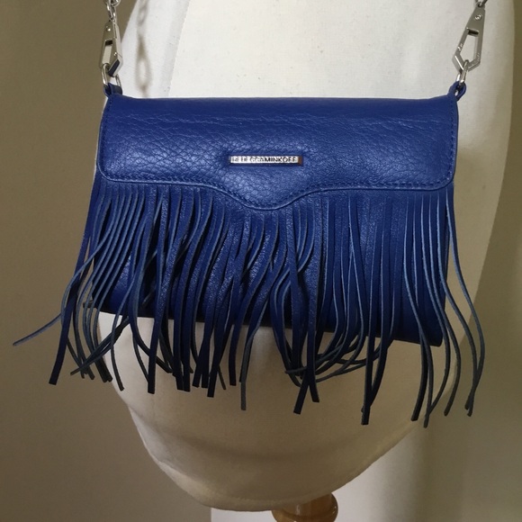 Rebecca Minkoff Blue Leather Fringe Case Mate Convertible Crossbody Bag Clutch - Picture 2 of 16